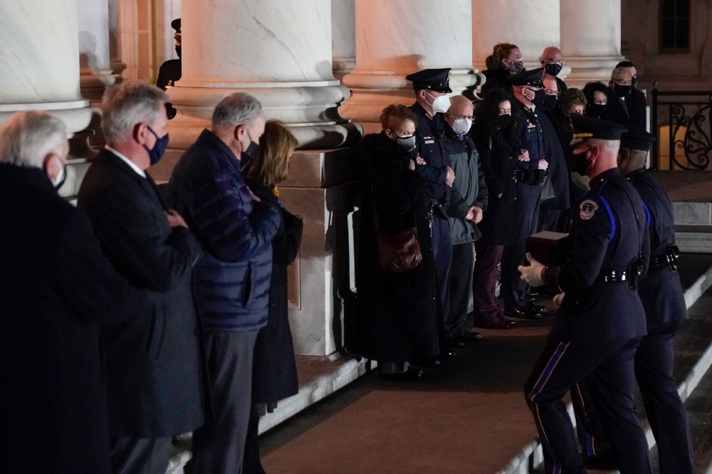 Biden, congressional leaders pay respects to Officer Brian Sicknick at US Capitol