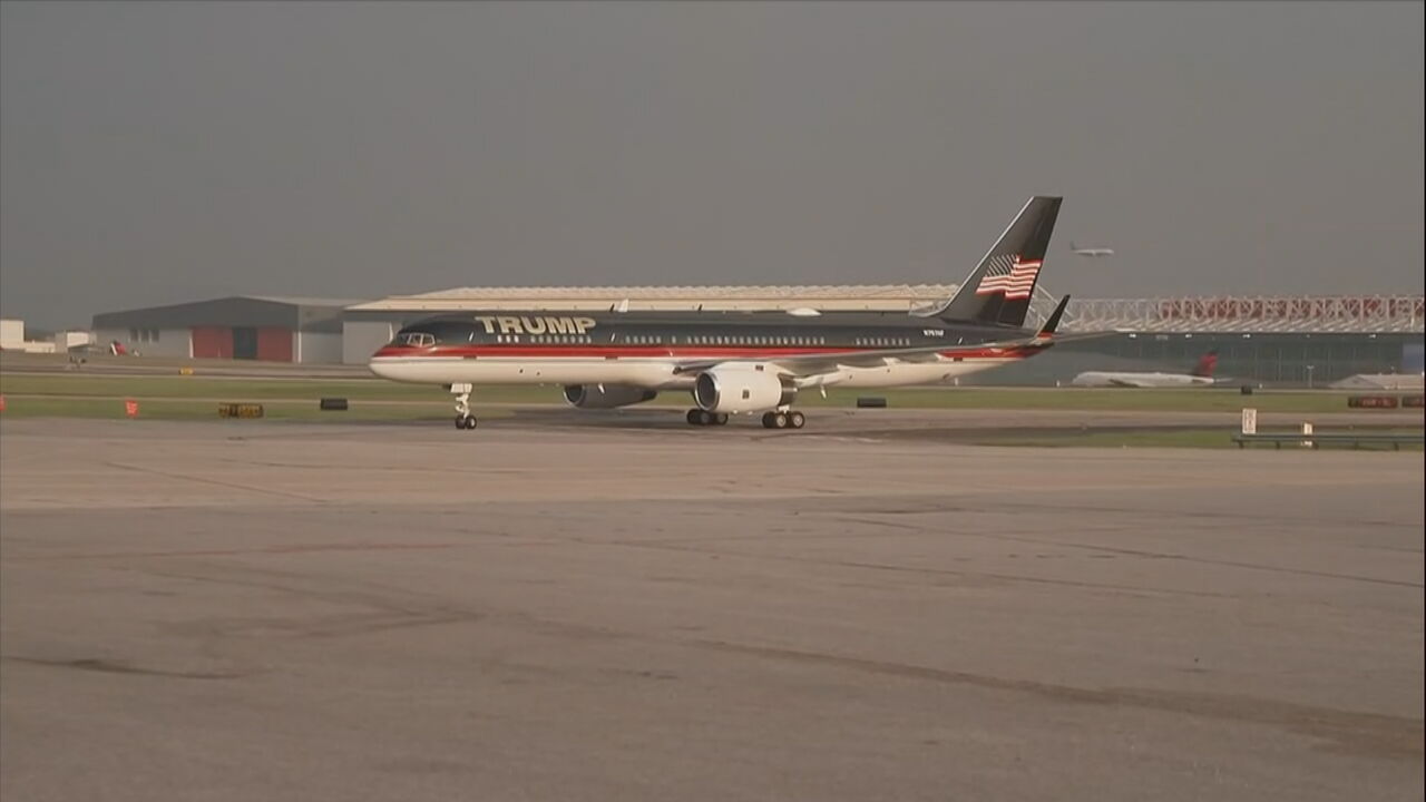 Trump lands at Harstfield-Jackson