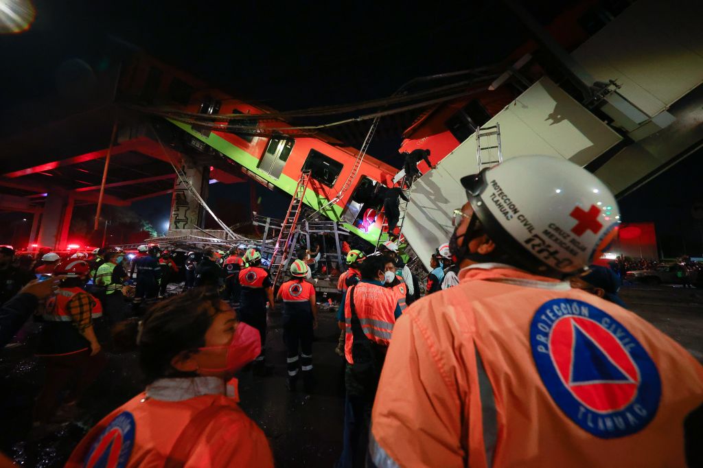 Mexico City metro overpass collapses onto road