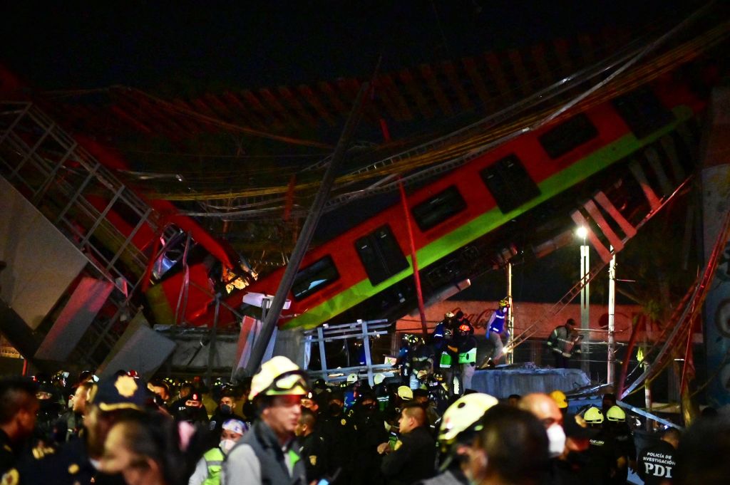 Mexico City metro overpass collapses onto road