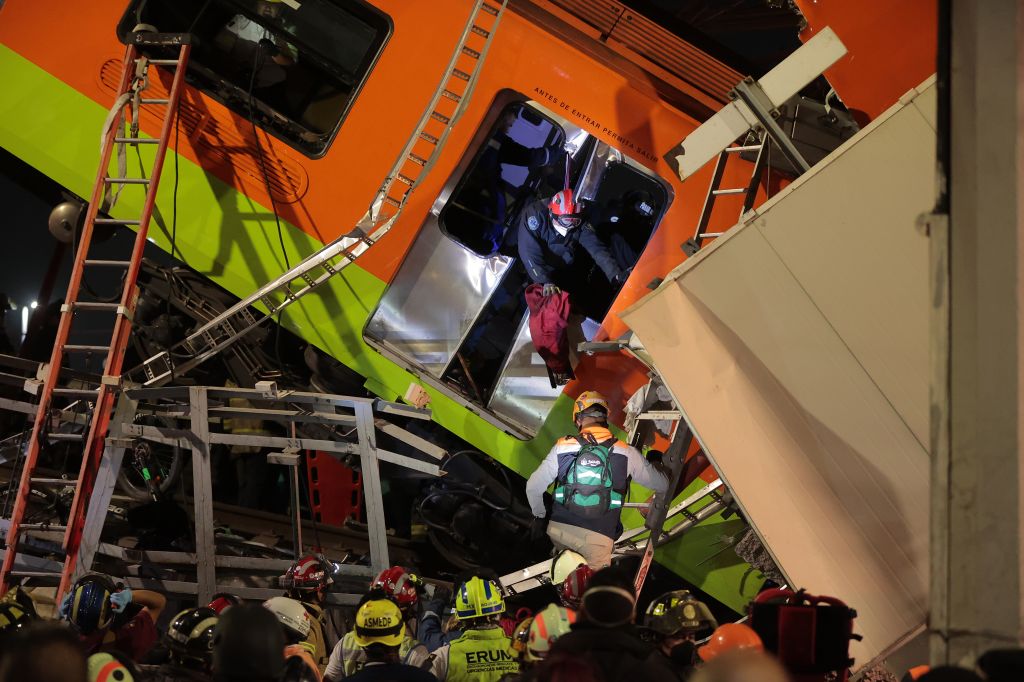 Mexico City metro overpass collapses onto road