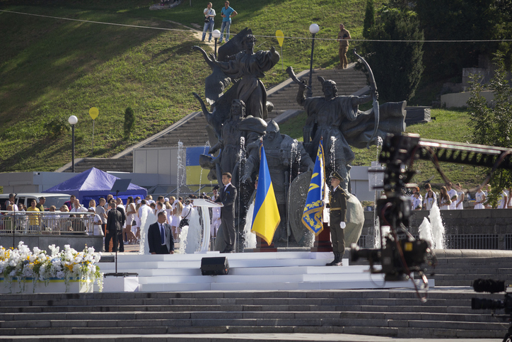 President of Ukraine Vladimir Zelensky during the celebration of Independence Day on Independence Square