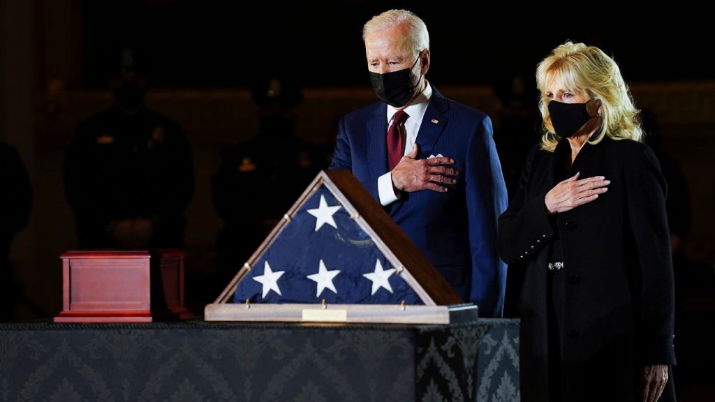 Biden, congressional leaders pay respects to Officer Brian Sicknick at US Capitol