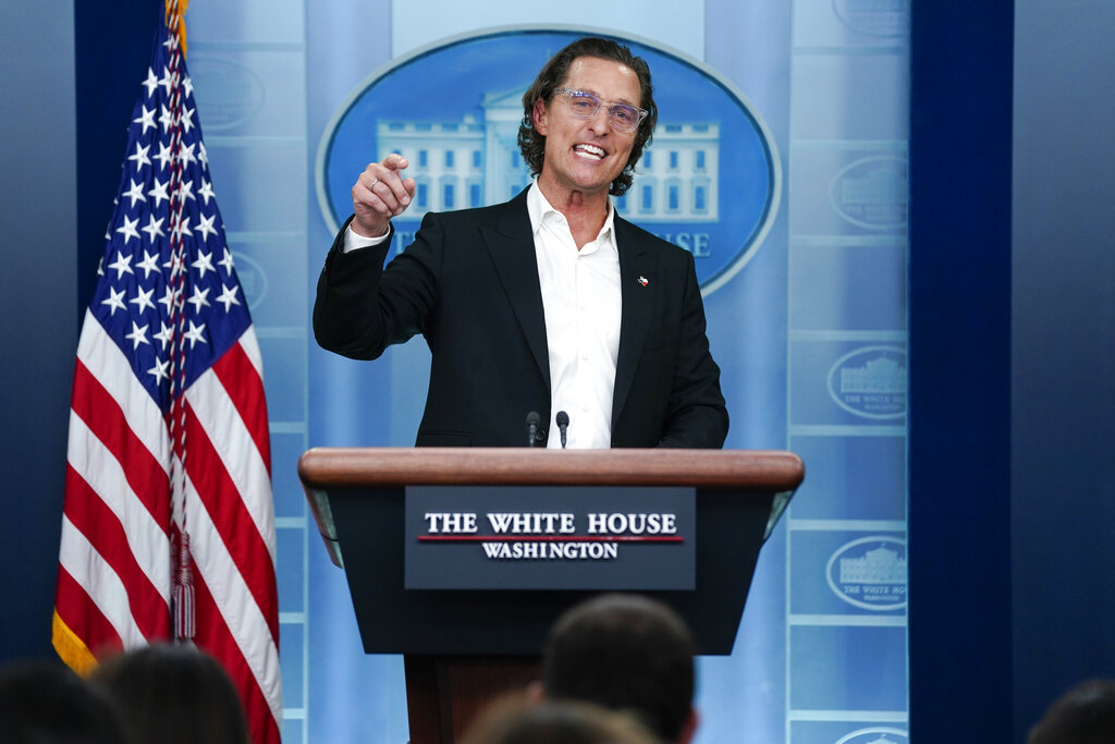 Matthew McConaughey address White House press briefing on gun violence