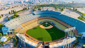 Dodger Stadium and Los Angeles skyline cityscape panorama aerial