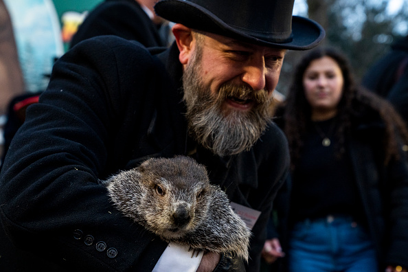 Punxsutawney Phil Looks For His Shadow In Annual Groundhog Day Tradition