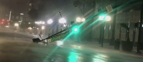 Hurricane Ian: Heavy winds take down Livingston Street sign in downtown Orlando