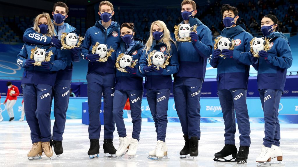 Photos: US figure skaters win Olympic silver in team competition