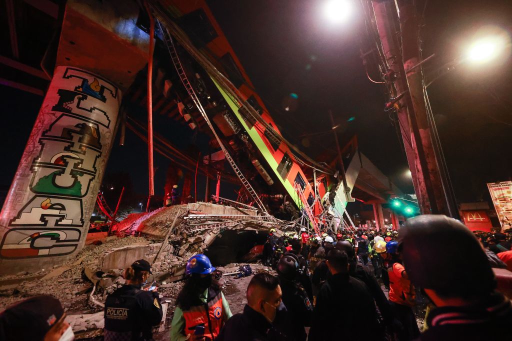 Mexico City metro overpass collapses onto road