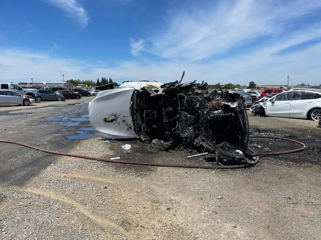 Photos: Tesla repeatedly catches fire at California wrecking yard