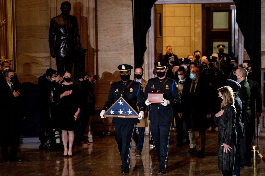 Biden, congressional leaders pay respects to Officer Brian Sicknick at US Capitol
