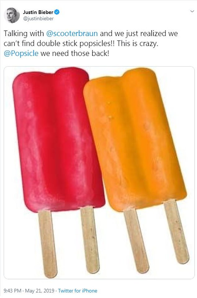 Justin Beiber helps to bring back the two stick "Popsicle"