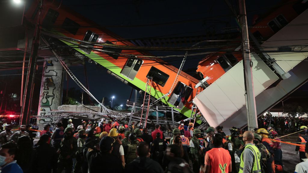 Mexico City metro overpass collapses onto road