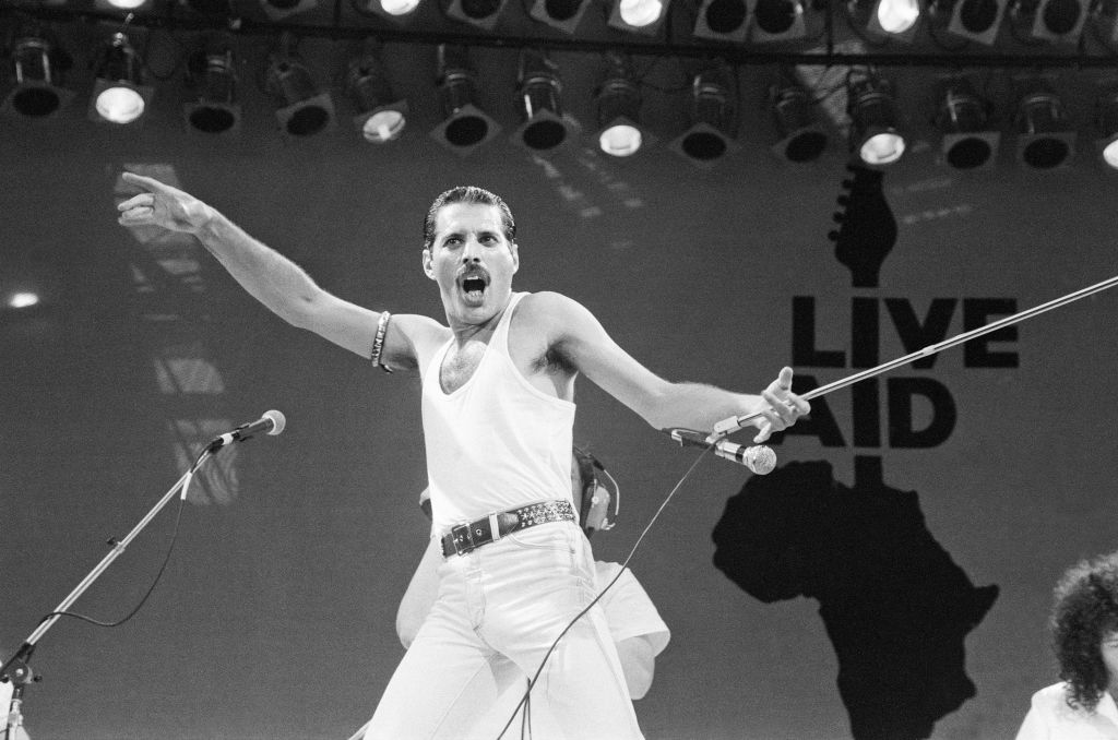 Freddie Mercury Leads His Band Queen At Live Aid Wembley, London, England 1985