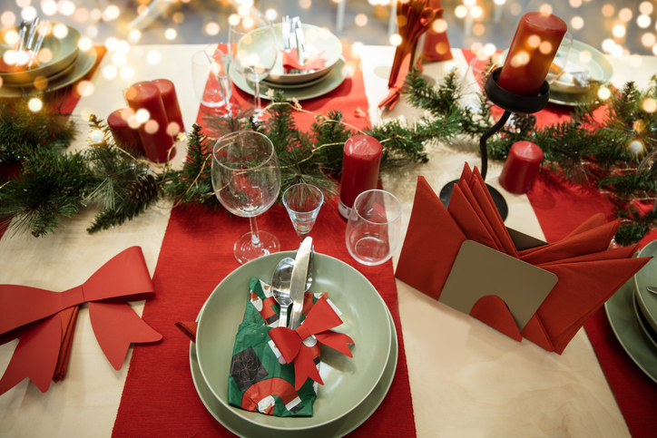 Table setting for the Christmas Holidays celebration dinner