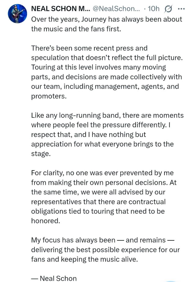 Neal Schon Statement