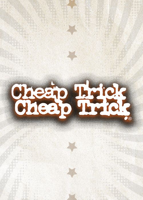 Retro-styled text reading "Cheap Trick Cheap Trick" against a starry, sunburst background.