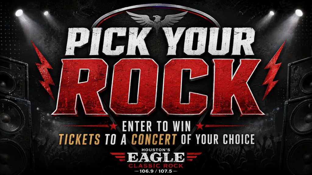 Pick your rock - enter to win tickets to a concert of your choice. Houston's Eagle Classic Rock 106.9 / 107.5 logo.